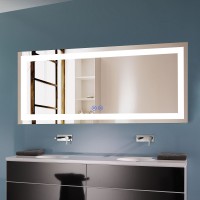 DECORAPORT 60 x 28 Inch LED Bathroom Mirror/Dress Mirror with Touch Button,  Magnifier, Anti Fog, Dimmable, Horizontal Mount (D621-6028C)