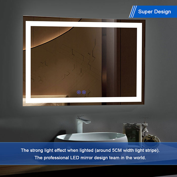 DECORAPORT 55 x 36 Inch LED Bathroom Mirror with Touch Button, Anti Fog,  Dimmable, Vertical  Horizontal Mount (D205-5536) Decoraport USA