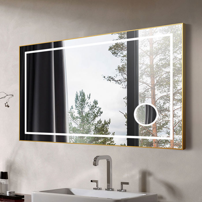 DECORAPORT 55 x 36 Inch LED Bathroom Mirror with Touch Button, Light Luxury  Gold, Anti Fog, Dimmable, Bluetooth Speakers, Magnifier, Horizontal Mount  (D721-5536AC) Decoraport USA