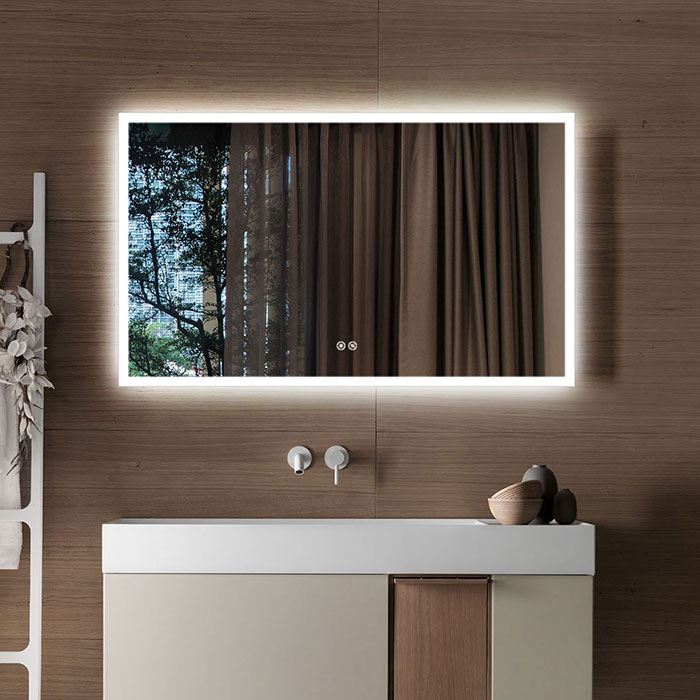 DECORAPORT 55 x 36 Inch LED Bathroom Mirror, Dimmable Lighted Bathroom  Vanity Mirror with Touch Button & Bluetooth Speaker, Mounted Anti-Fog  Makeup