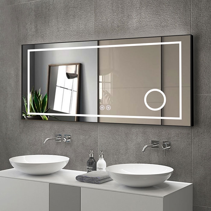 DECORAPORT 60 28 Inch LED Bathroom Mirror/Dress Mirror with Touch Button, Magnifier, Anti Fog, Dimmable, Horizontal Mount (D621-6028C) | Decoraport USA